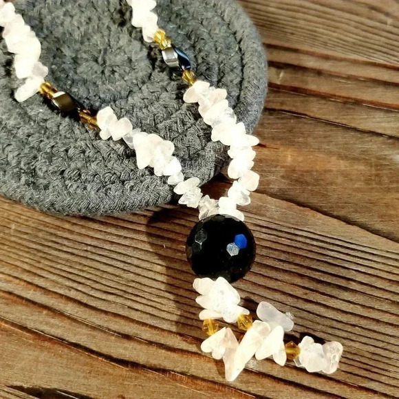 Handcrafted Rose Quartz Hematite Gemstone Necklace - Picture 1 of 5